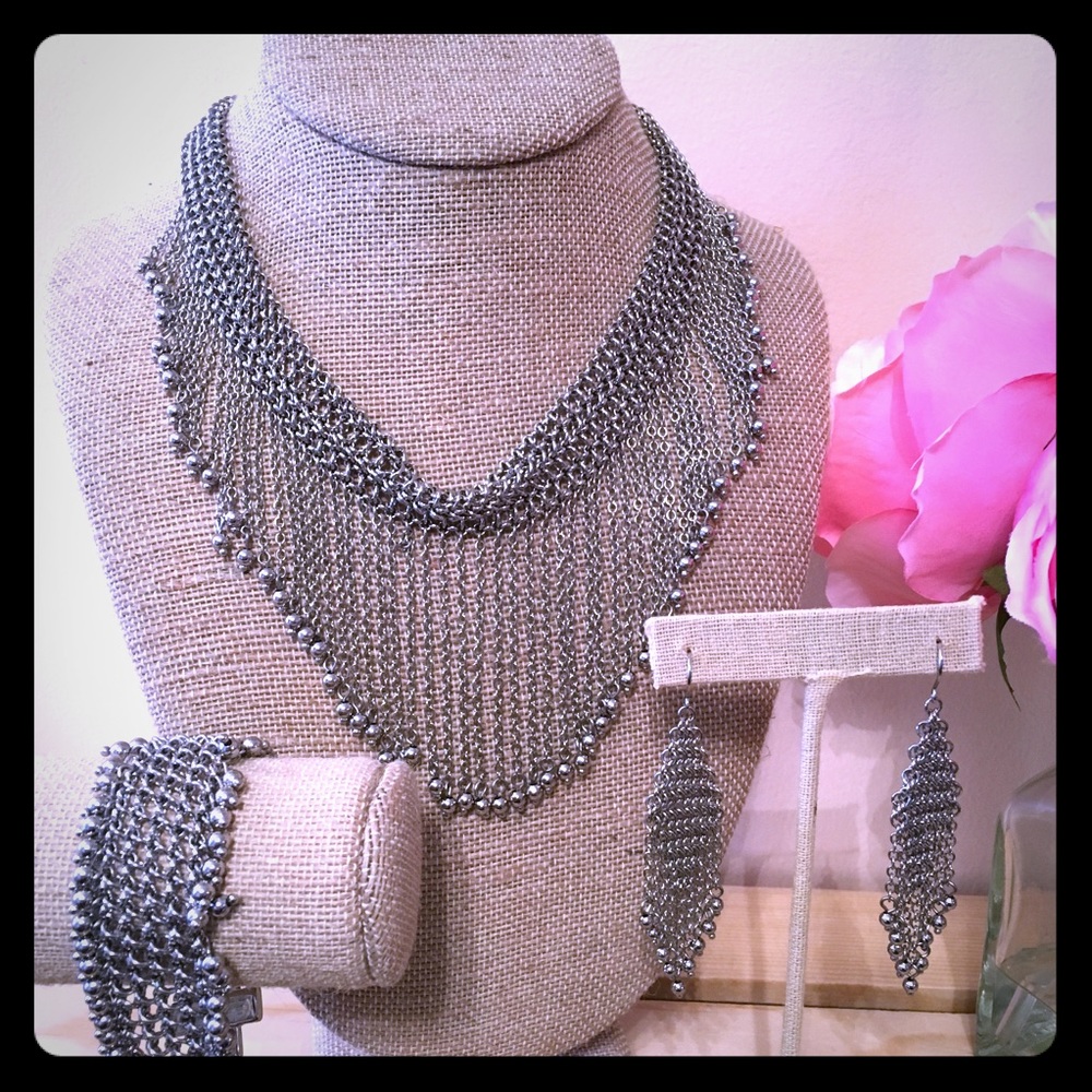 Waterfall Statement Necklace + Bracelet +Earrings